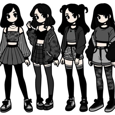 one girl with crop-top shirt and a jacket with a skirt, long socks and another girl with a shirt and pants with a jacket