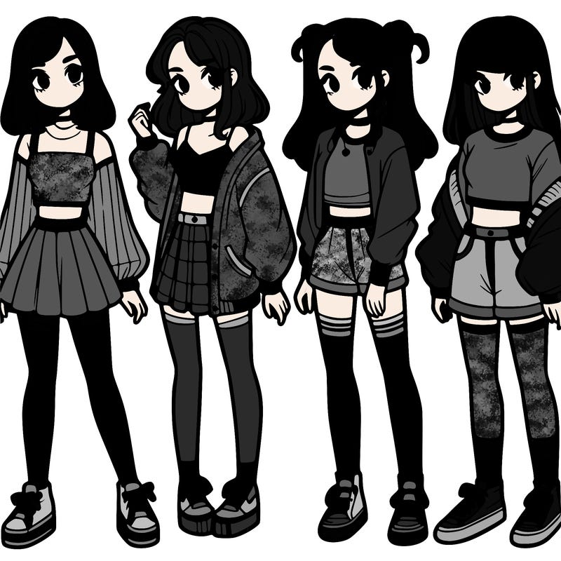 one girl with crop-top shirt and a jacket with a skirt, long socks and another girl with a shirt and pants with a jacket