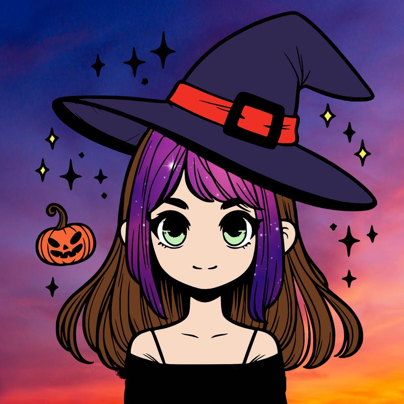 realistic girl with straight hair and witch hat