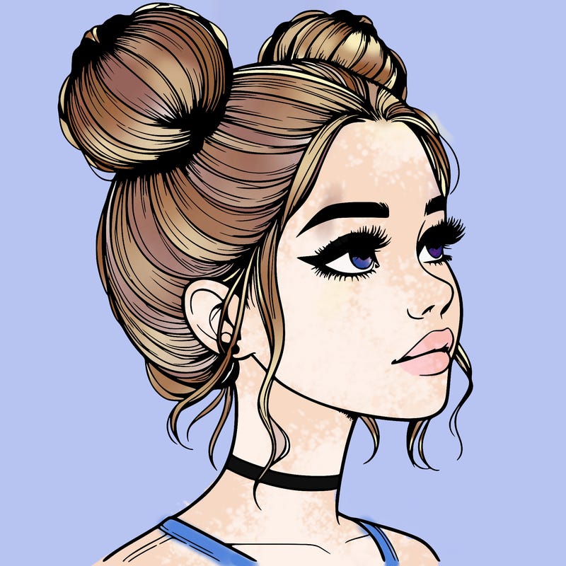 realistic girl with buns on the top of her head