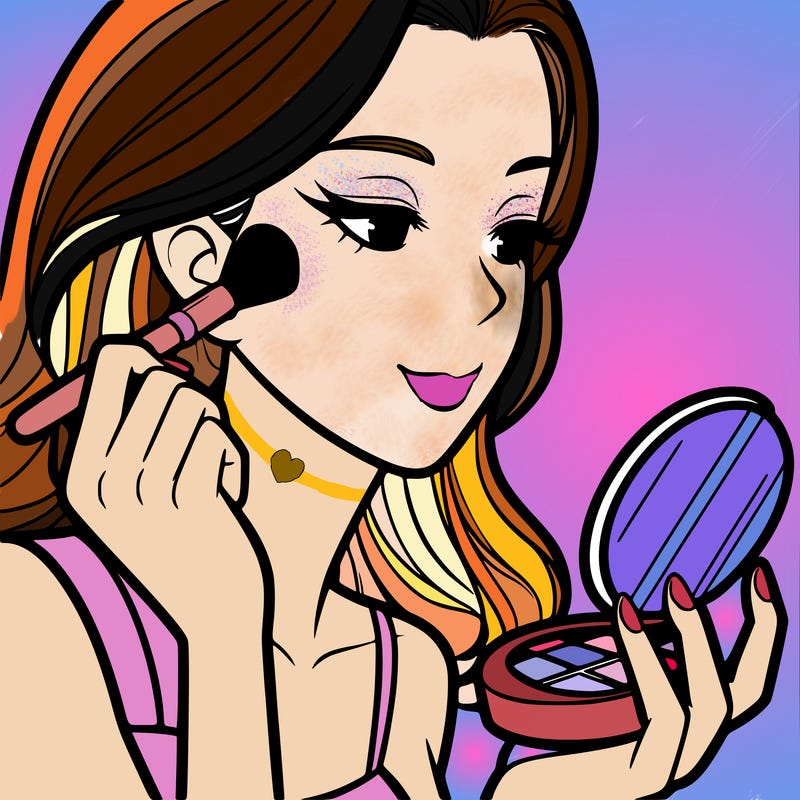 little girl putting on makeup