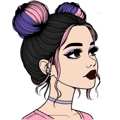 realistic girl with buns on the top of her head