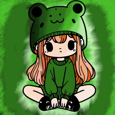 a girl wearing a frog hat and some frog socks