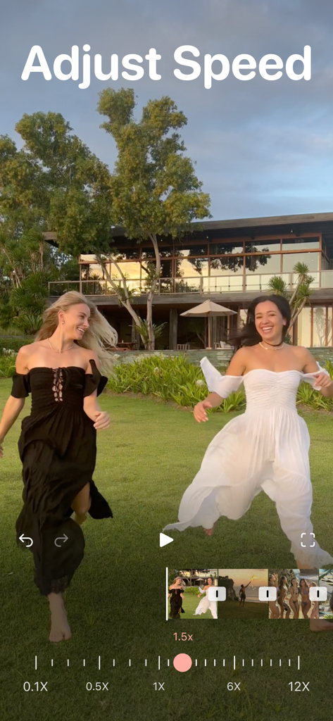 Vixer: AI Video Editor & Maker - Vixer video editor interface showing the adjust speed feature with a playback speed slider