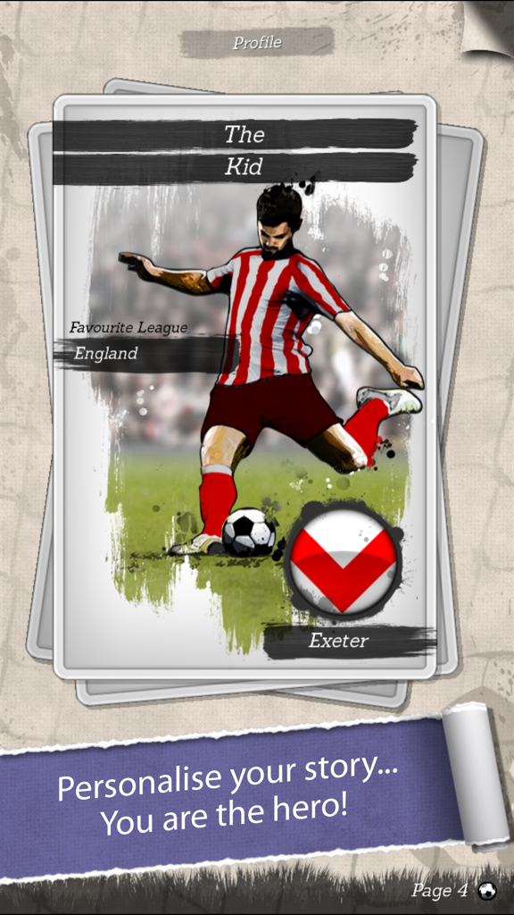 Player profile screen in New Star Soccer G-Story showing a character card for The Kid