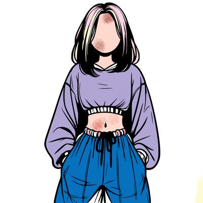 realistic girl faceless with baggy pants and a crop top