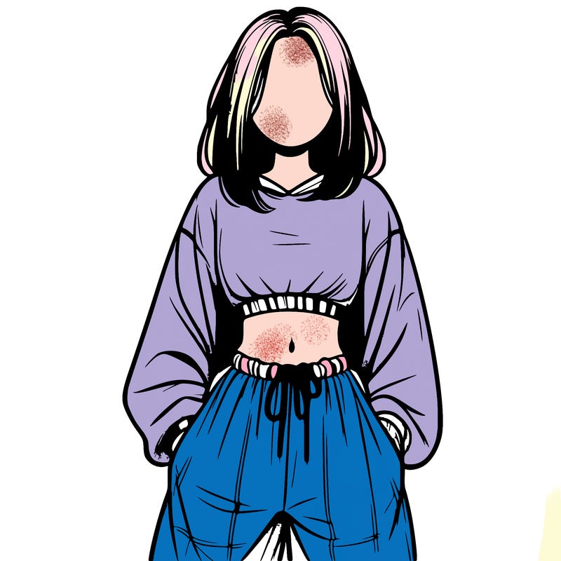 realistic girl faceless with baggy pants and a crop top