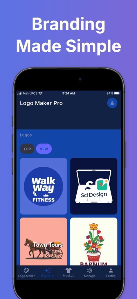 Logo Maker 3D - Logo Maker 3D mobile app interface showing various professional logo design templates under the headline Branding Made Simple