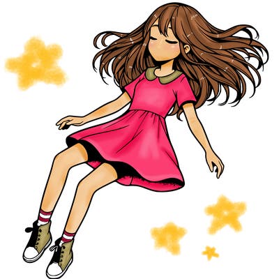 realistic girl floating