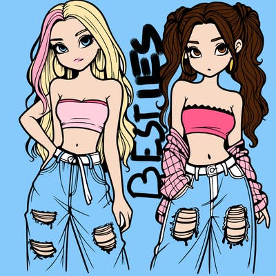 2 girls in crop tops and baggy jeans ripped