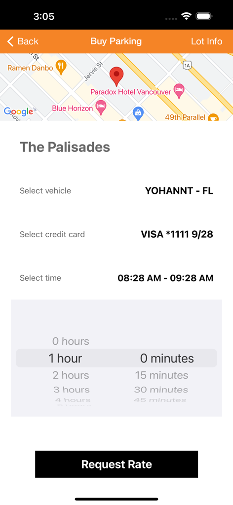 hangTag Canada: Park & Go - hangTagカナダモバイルアプリの駐車購入インターフェース