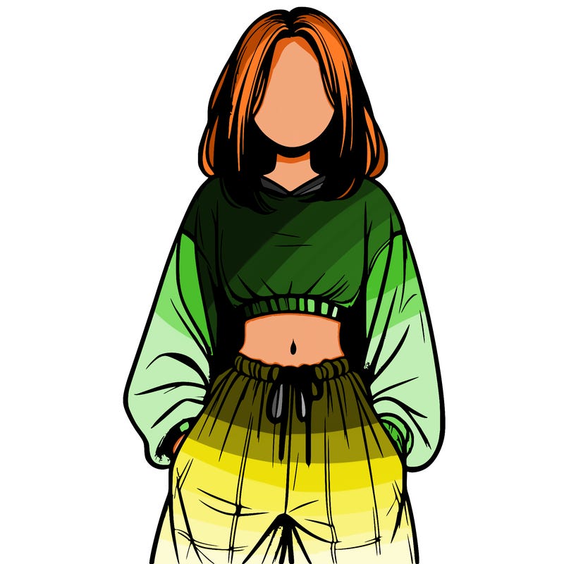 realistic girl faceless with baggy pants and a crop top