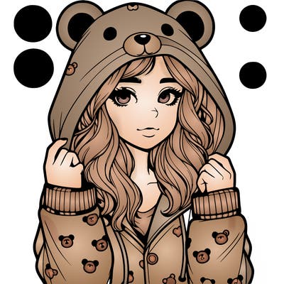 realistic girl in a animal pjs hoodie