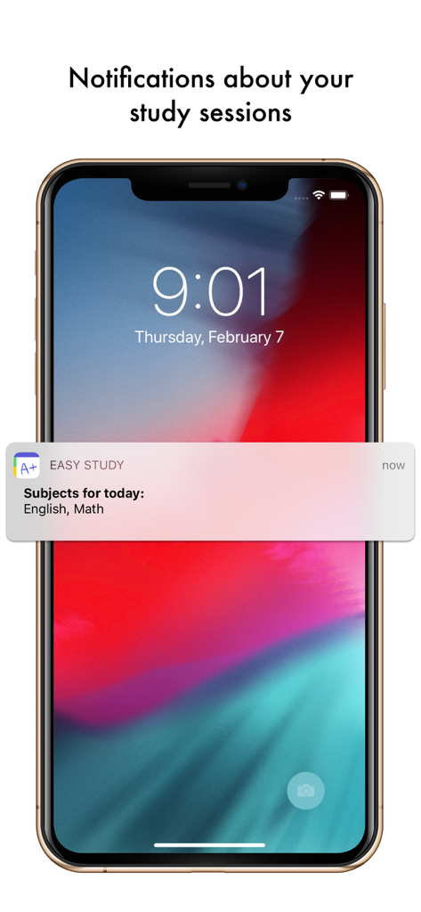 Easy Study - Timetable Planner - Smartphone lock screen showing Easy Study notification for daily study subjects English and Math.