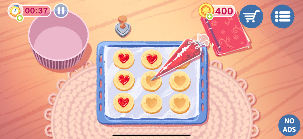 Sofra - Cooking simulator - Decorating heart shaped cookies with red jam in Sofra cooking simulator