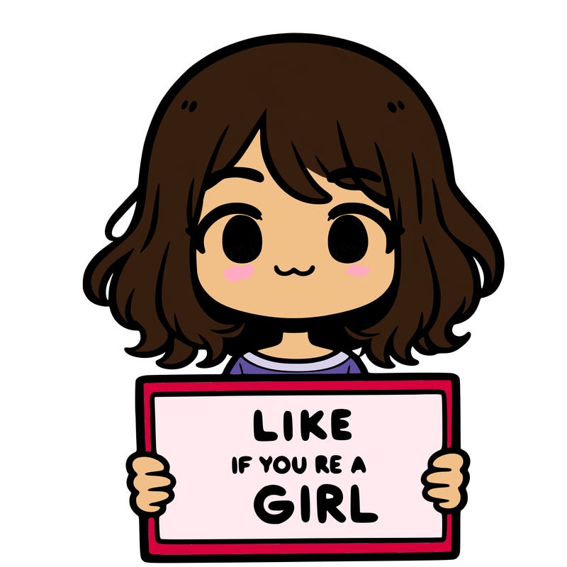 a cute girl holding a sign that says like if you’re a girl