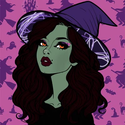 realistic witch girl with wavy hair and lips