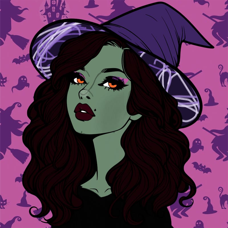 realistic witch girl with wavy hair and lips