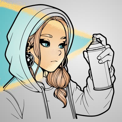 a realistic girl, spray painting
