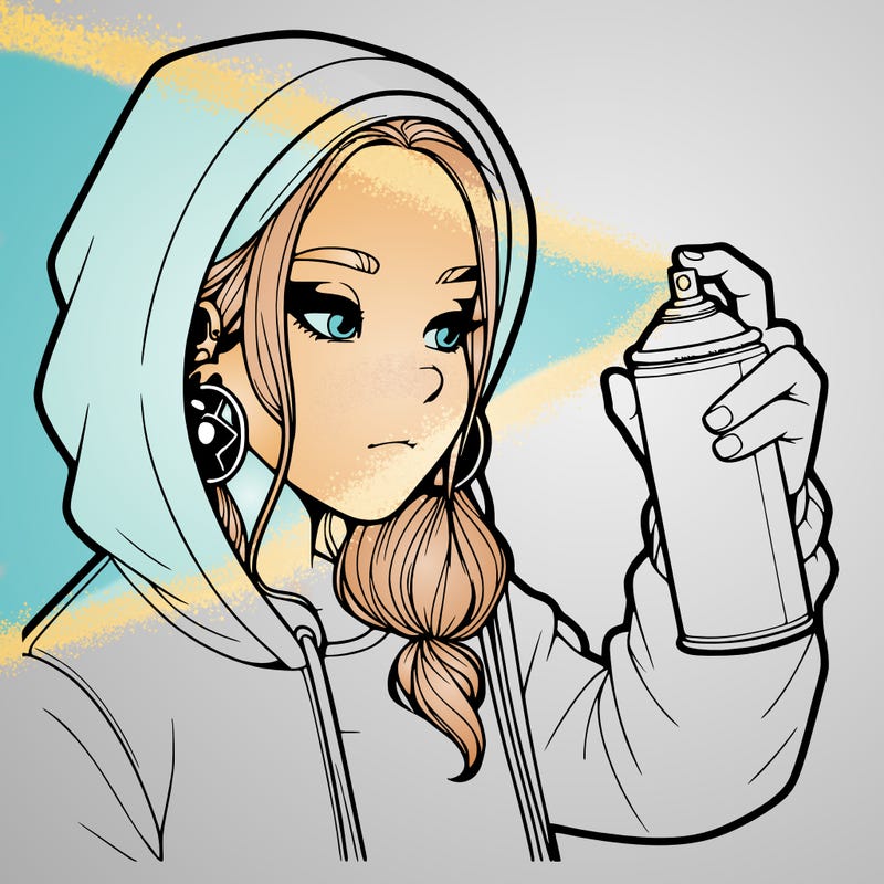 a realistic girl, spray painting