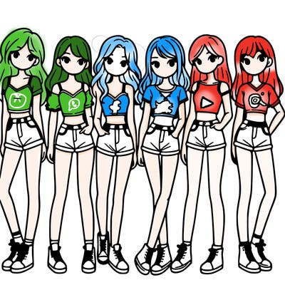 a group of girls wearing crop tops and shorts