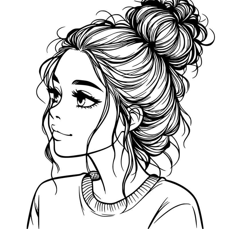 a realistic girl with a messy bun