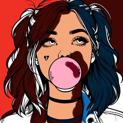 realististic girl blowing bubble -gum