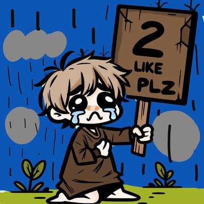 small poor toddler crying with sign that says 2 like plz