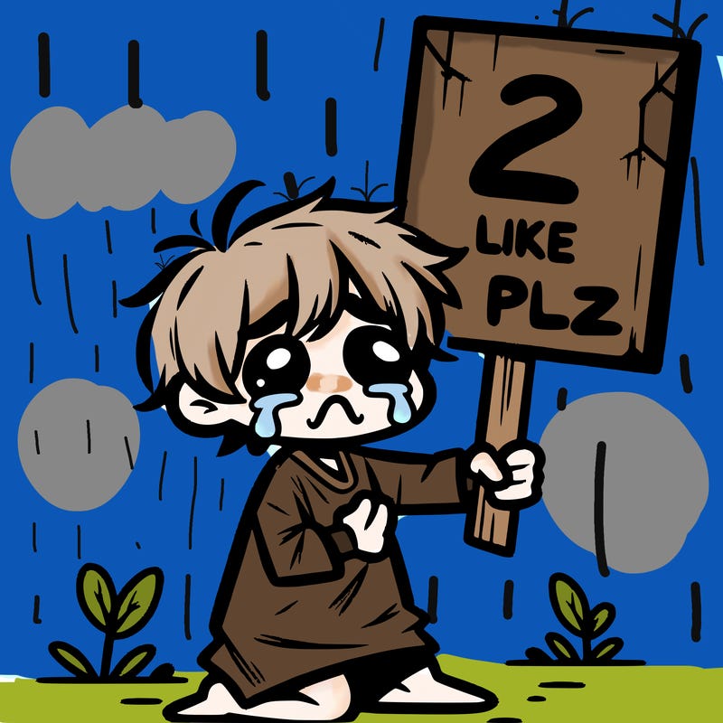 small poor toddler crying with sign that says 2 like plz
