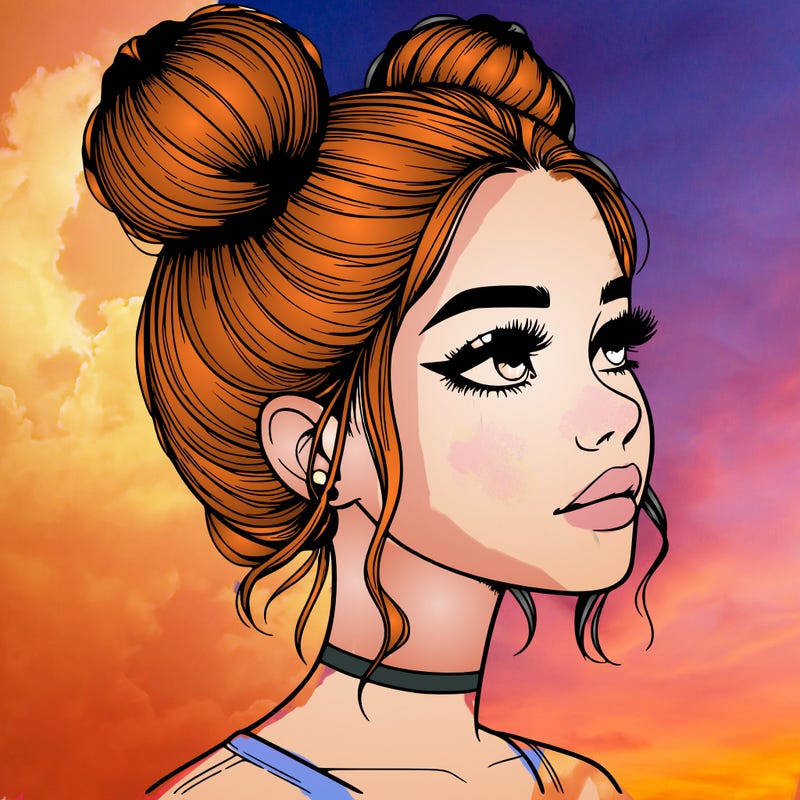 realistic girl with buns on the top of her head