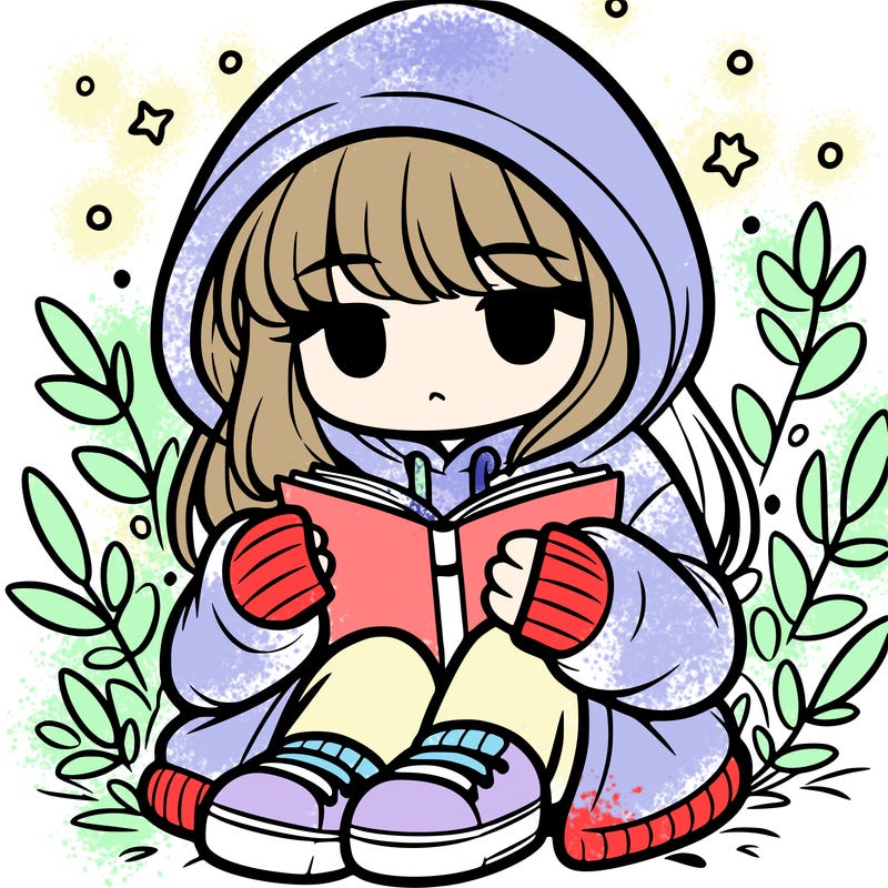 girl in oversized hoodie reading a book
