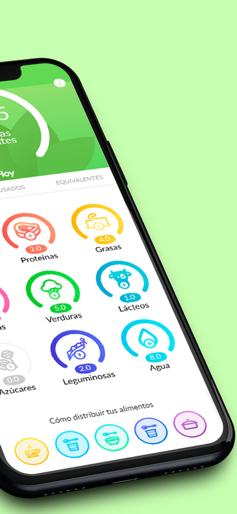 Nutrify - Nutrify app screen showing a nutrition dashboard with colorful icons for tracking protein vegetables and water intake