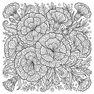 Immerse yourself in the delicate beauty of Dianthus Carnations with this intricate adult coloring page. Discover detailed floral patterns designed to provide hours of relaxing and mindful creativity.