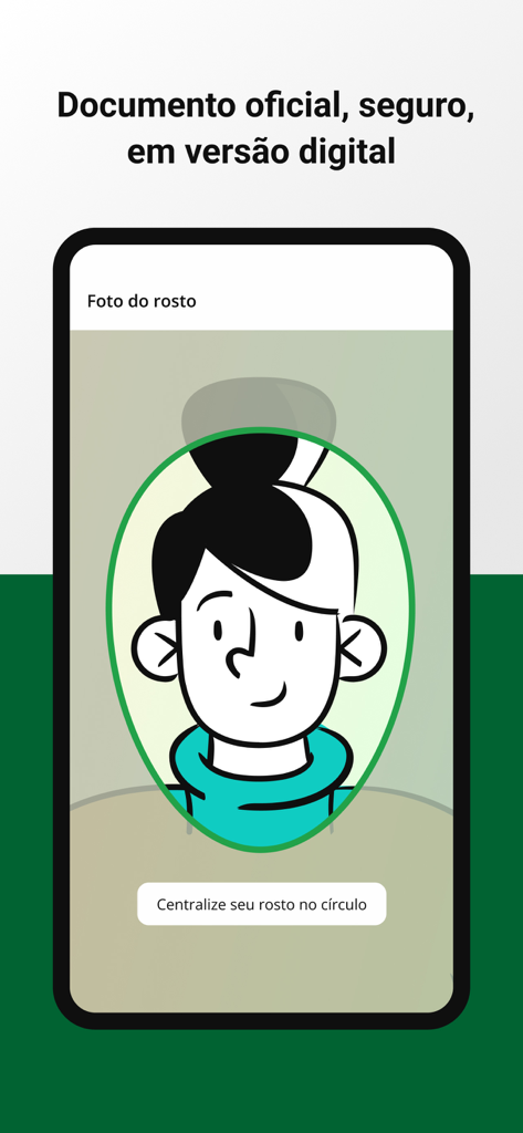 Tela de reconhecimento facial para verificação segura de identidade digital no aplicativo RG Nacional GO.