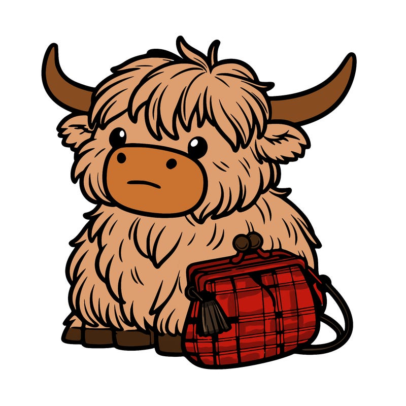 highland cow in a purse