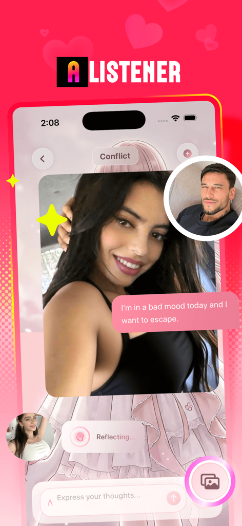 Darax - Interfaz de la aplicación Darax que muestra un chat con un compañero de IA para apoyo emocional y reflexión