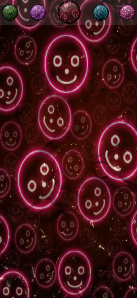 Slime maker DIY Simulator Time - A 3D virtual slime texture with glowing pink neon smiley faces in the Slime maker DIY Simulator app
