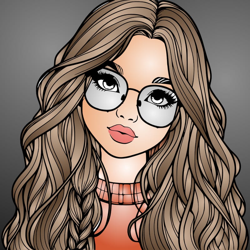 girl with long hair and freckles and glasses realistic