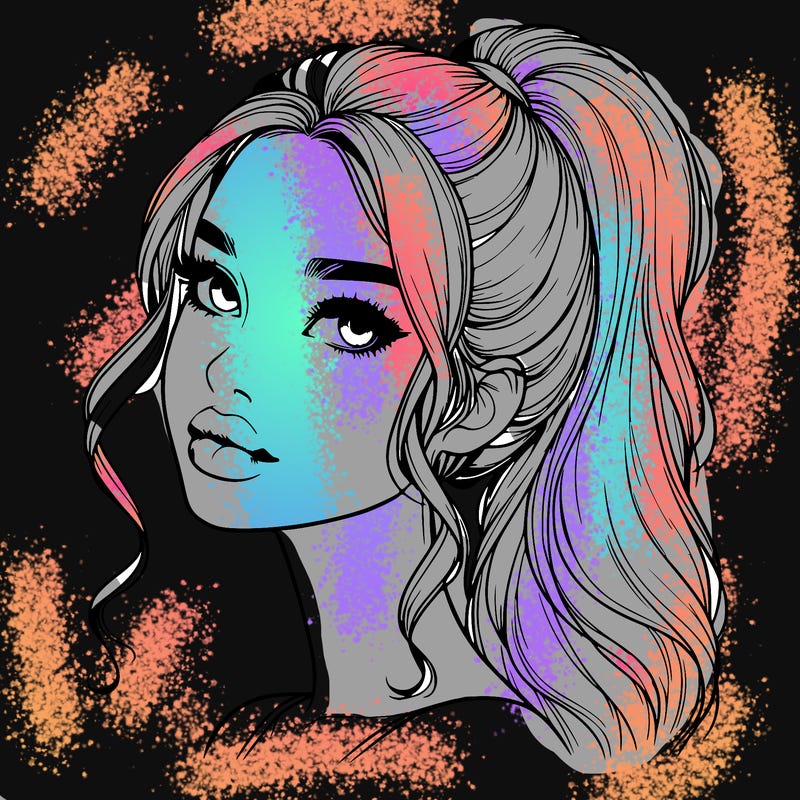 realistic girl with a ponytail on her hair and lips