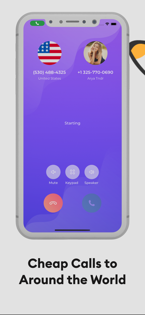 GSM+ Second Phone Number - Un smartphone que muestra la interfaz de llamadas de la aplicación GSM plus con un segundo número de teléfono para llamadas internacionales privadas