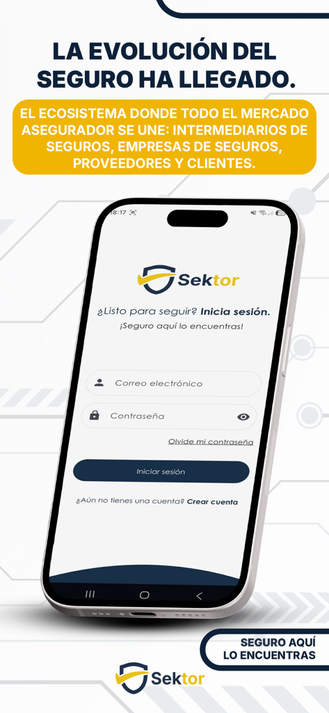 Sektor app login screen for insurance professionals showing the evolution of the insurance market