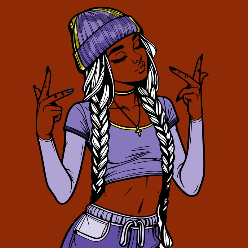 realistic teenage girl with braids and a beanie and crop top doing 🫶🏼