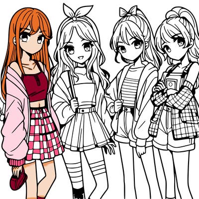 teen manga girls group of 4