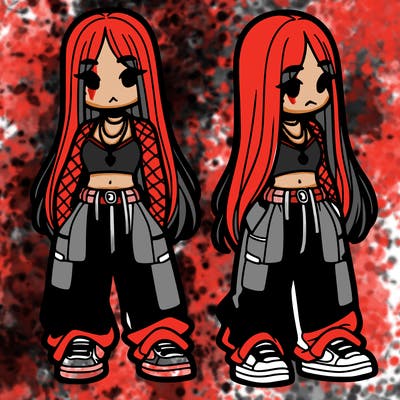 girl in baggy pants crop top and long hair