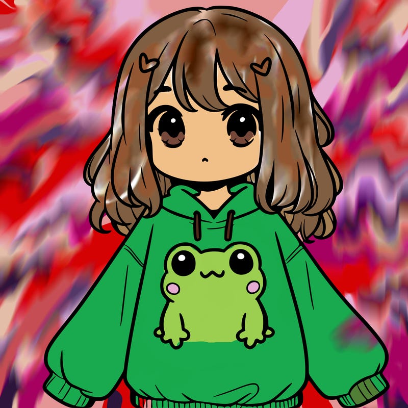 girl wearing frogging sweatshirt