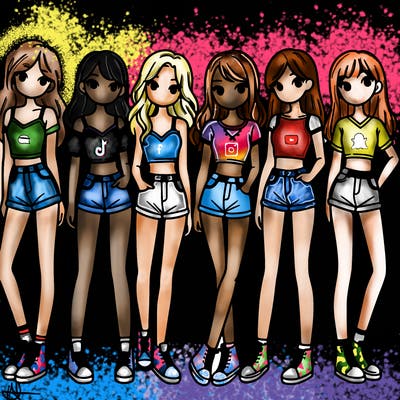 a group of girls wearing crop tops and shorts