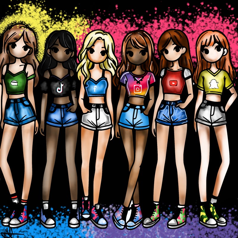 a group of girls wearing crop tops and shorts