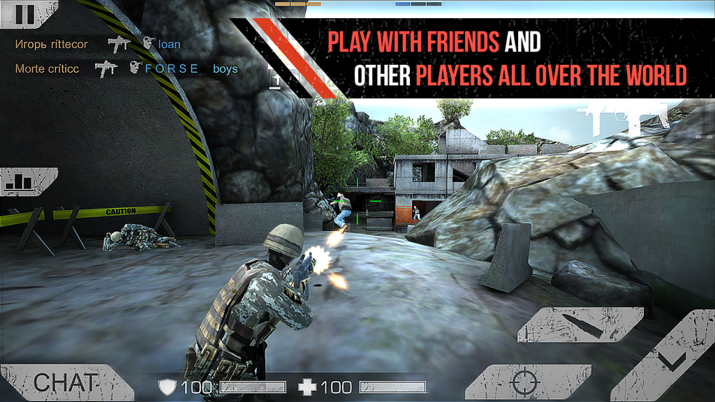 Standoff Multiplayer - Acción de juego FPS de Standoff Multiplayer con texto sobre jugar con amigos a nivel mundial.