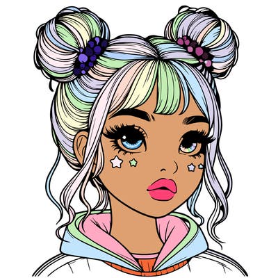 realistic girl with space buns