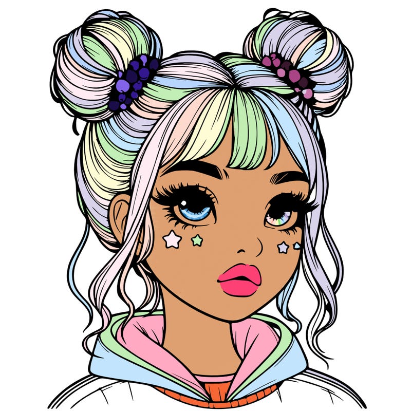 realistic girl with space buns